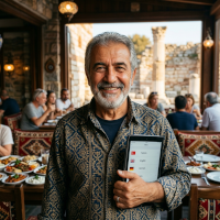 A generated portrait representing Hasan, a Turkish restaurant owner in his
sixties.